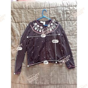 Erika Black Cardigan with Floral Embroidery